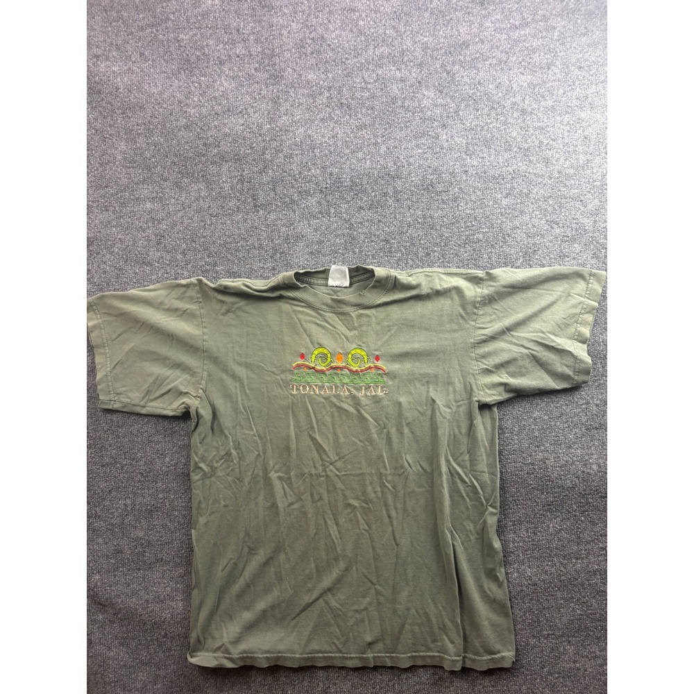 Vintage Tonala Jal Mexico T-Shirt Mens L Green Embroidered Travel Vacay